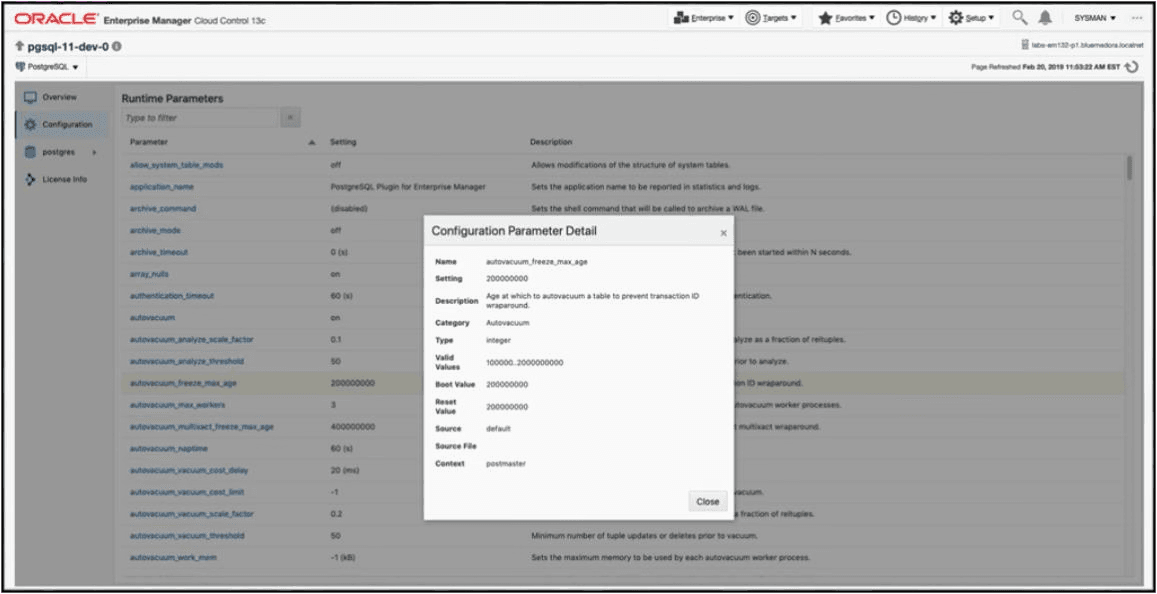 Configuration dashboard