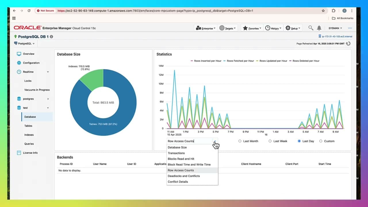 Out-of-the-box Dashboards with the PostgreSQL Plugin for Oracle Enterprise Manager